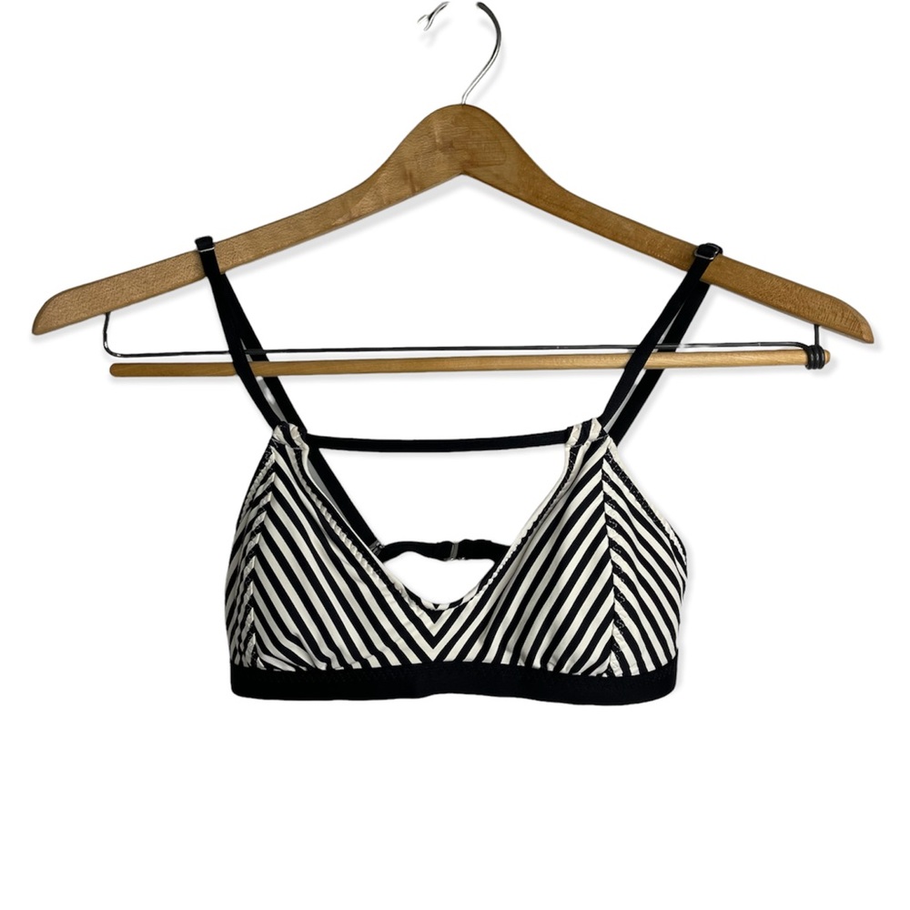 ATHLETA Wailea Bikini Top Swimsuit Size XS Black White Stripes Comfort Outdoor